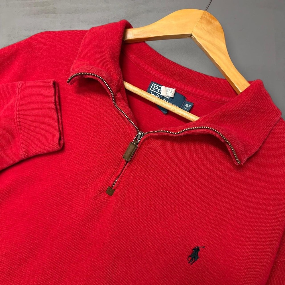 Polo Ralph Lauren Quarter‎ Zip Pullover Red Ribbed Cotton Pony Logo XLT Tall